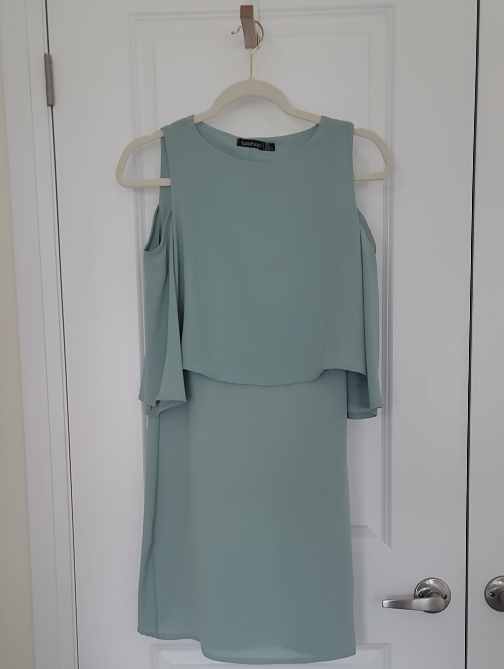 Boohoo Mint Cold-Shoulder Layered Midi Dress